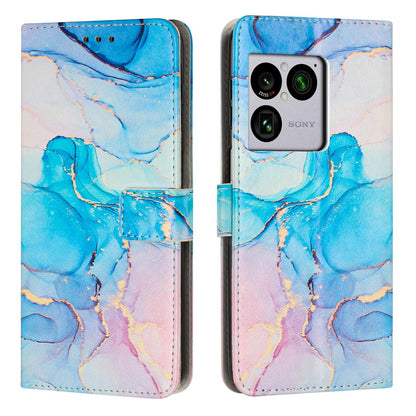 For Sony Xperia 1 VIII Painted Marble Pattern Leather Phone Case - Pink Green - EDA008682102D