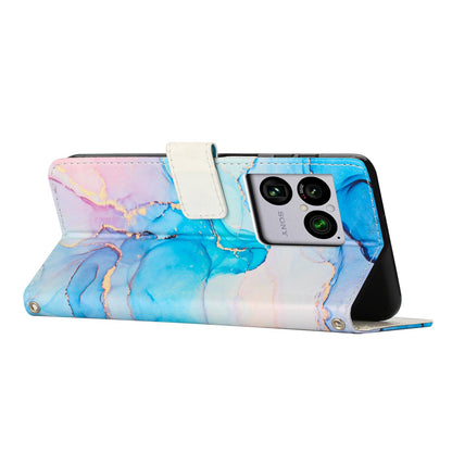 For Sony Xperia 1 VIII Painted Marble Pattern Leather Phone Case - Pink Green - EDA008682102D