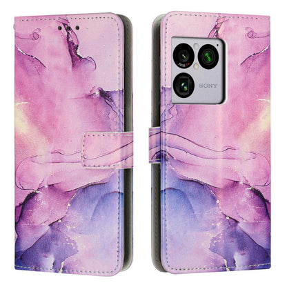For Sony Xperia 1 VIII Painted Marble Pattern Leather Phone Case - Purple - EDA008682102E