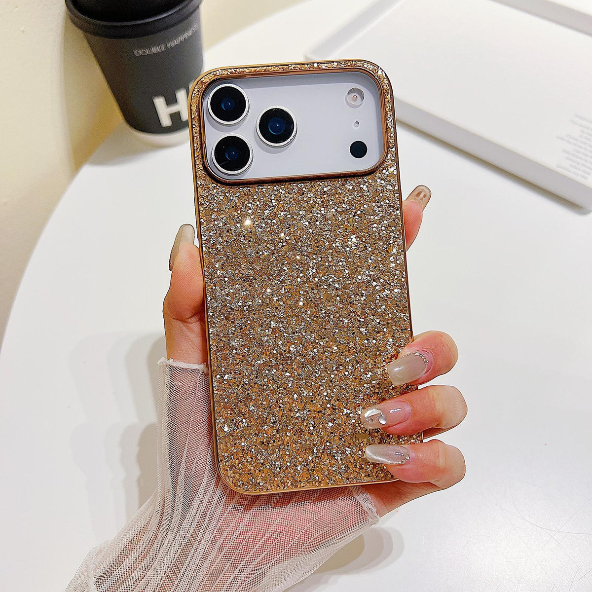 For iPhone 18 Pro Max Glitter Powder Shockproof TPU Phone Case - Desert Gold - EDA008682307E