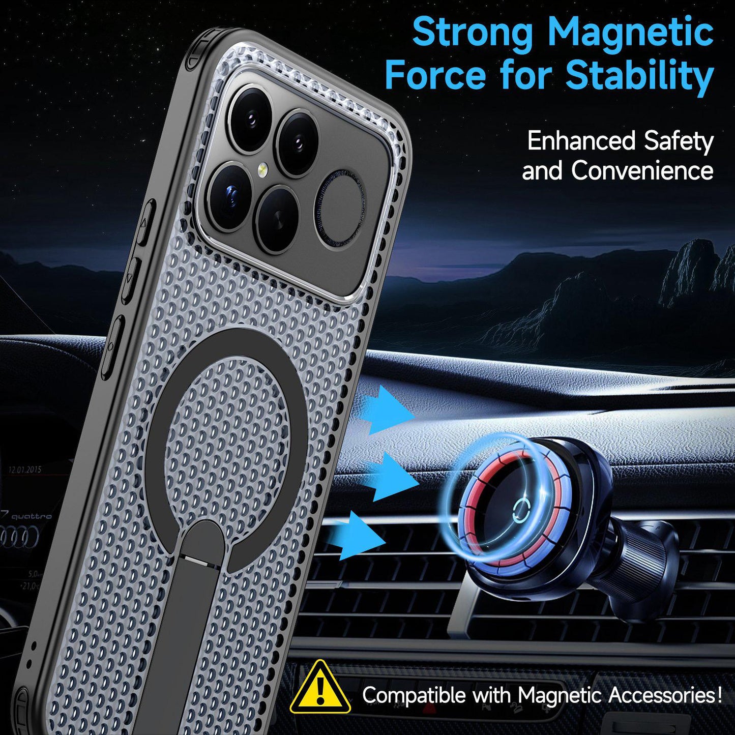 For Redmi K90 Pro Max / Poco F8 Ultra Honeycomb Cooling MagSafe Holder Phone Case(Black)