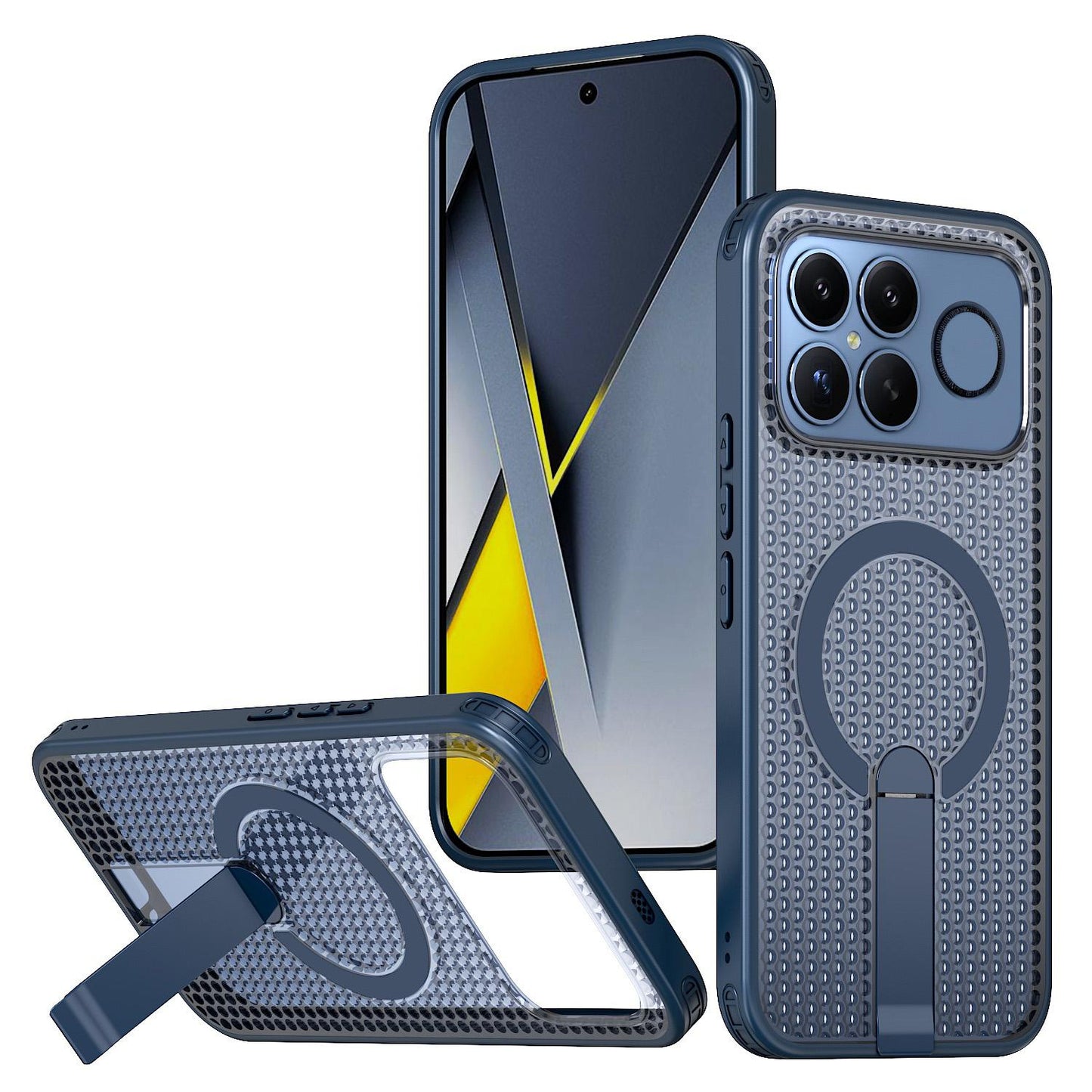 For Redmi K90 Pro Max / Poco F8 Ultra Honeycomb Cooling MagSafe Holder Phone Case(Blue)