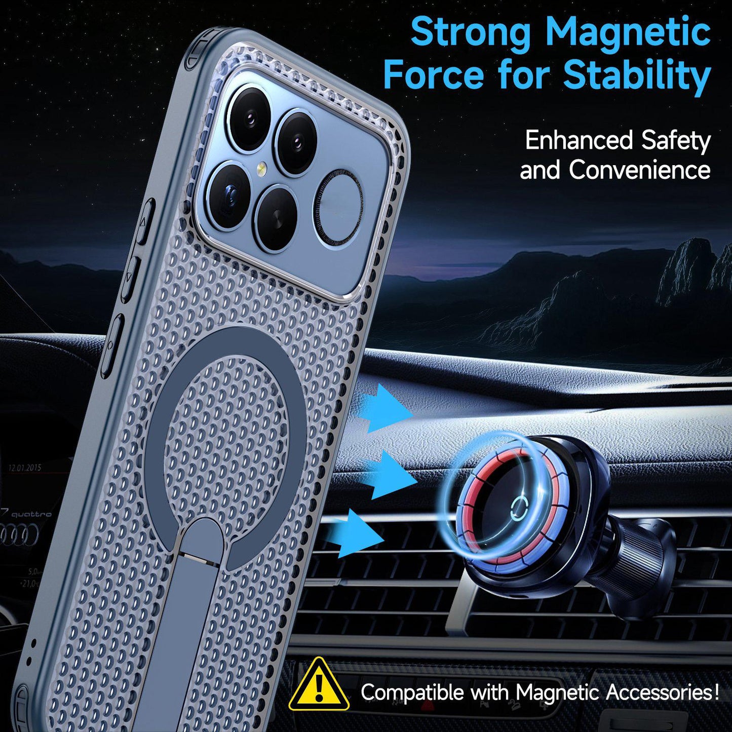For Redmi K90 Pro Max / Poco F8 Ultra Honeycomb Cooling MagSafe Holder Phone Case(Blue)