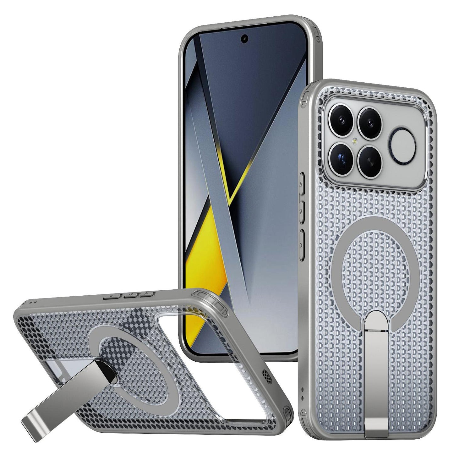 For Redmi K90 Pro Max / Poco F8 Ultra Honeycomb Cooling MagSafe Holder Phone Case(Titanium Grey)