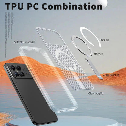 For Redmi K90 Pro Max / Poco F8 Ultra Honeycomb Cooling MagSafe Holder Phone Case(Frosted Transparent)