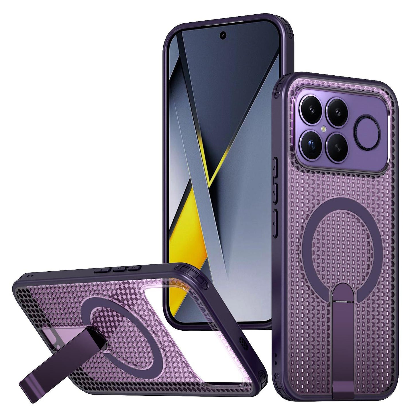 For Redmi K90 Pro Max / Poco F8 Ultra Honeycomb Cooling MagSafe Holder Phone Case(Purple)
