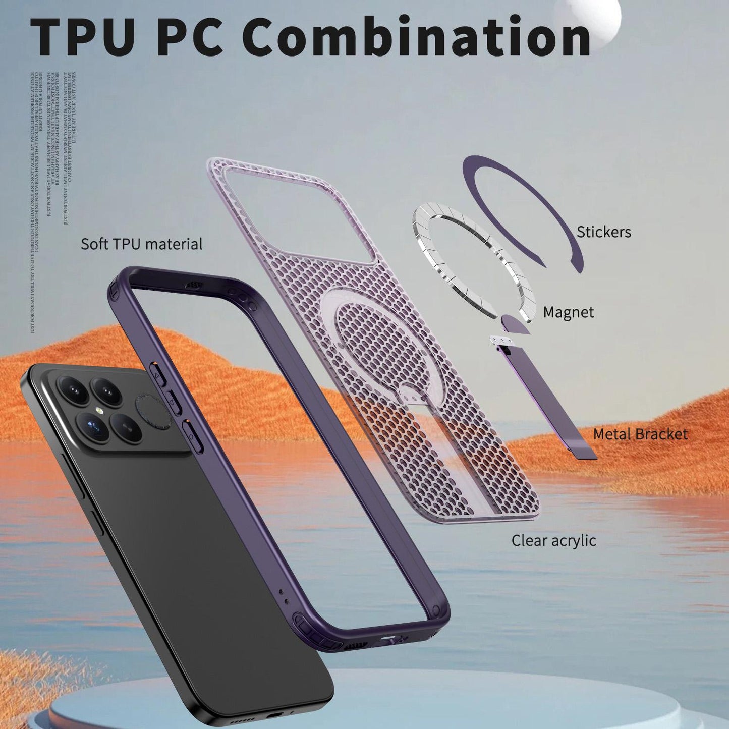 For Redmi K90 Pro Max / Poco F8 Ultra Honeycomb Cooling MagSafe Holder Phone Case(Purple)