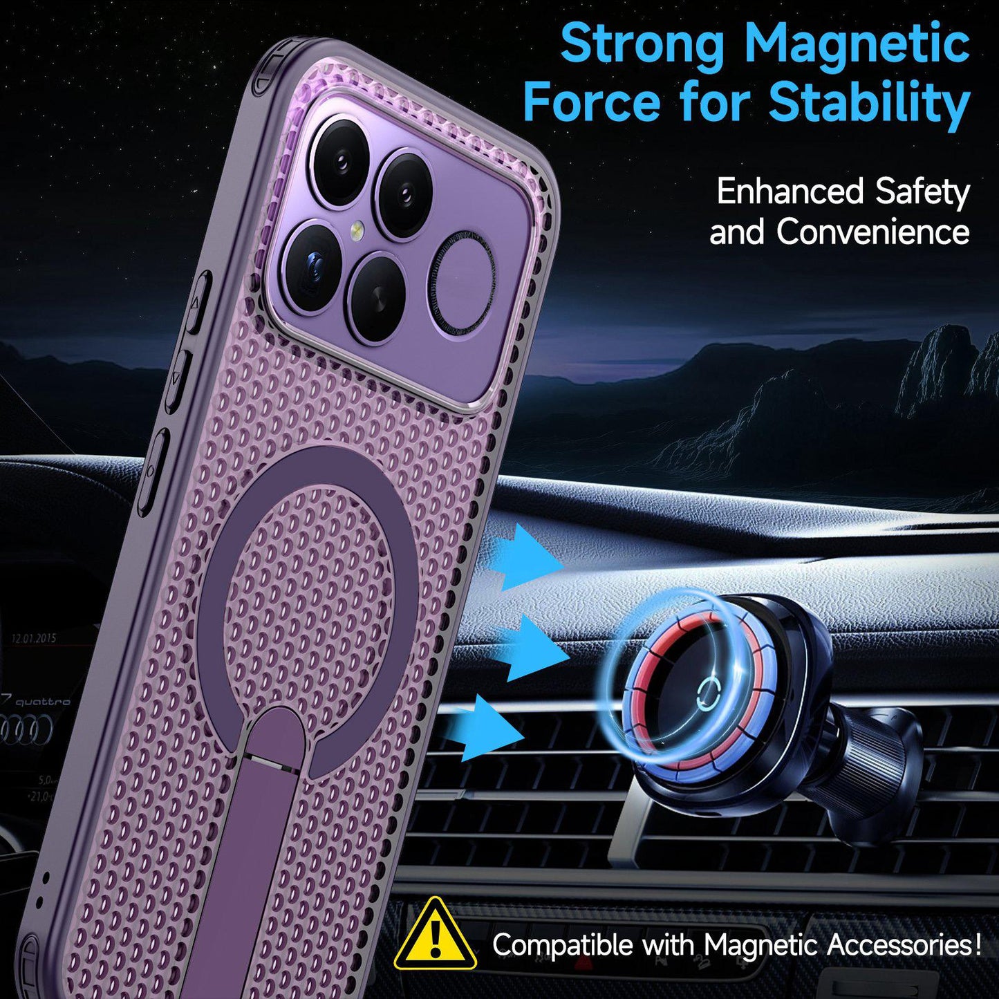 For Redmi K90 Pro Max / Poco F8 Ultra Honeycomb Cooling MagSafe Holder Phone Case(Purple)