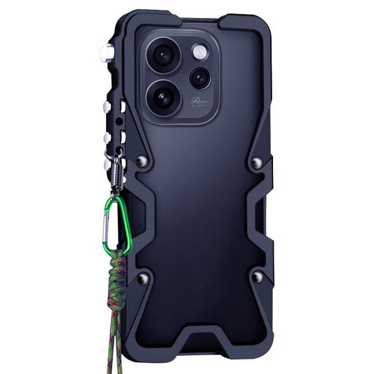 For OPPO Reno15 FS 5G Trigger Design Hollow Metal Frame Phone Case with Lanyard(Black)