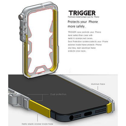 For OPPO Reno15 FS 5G Trigger Design Hollow Metal Frame Phone Case with Lanyard(Silver)