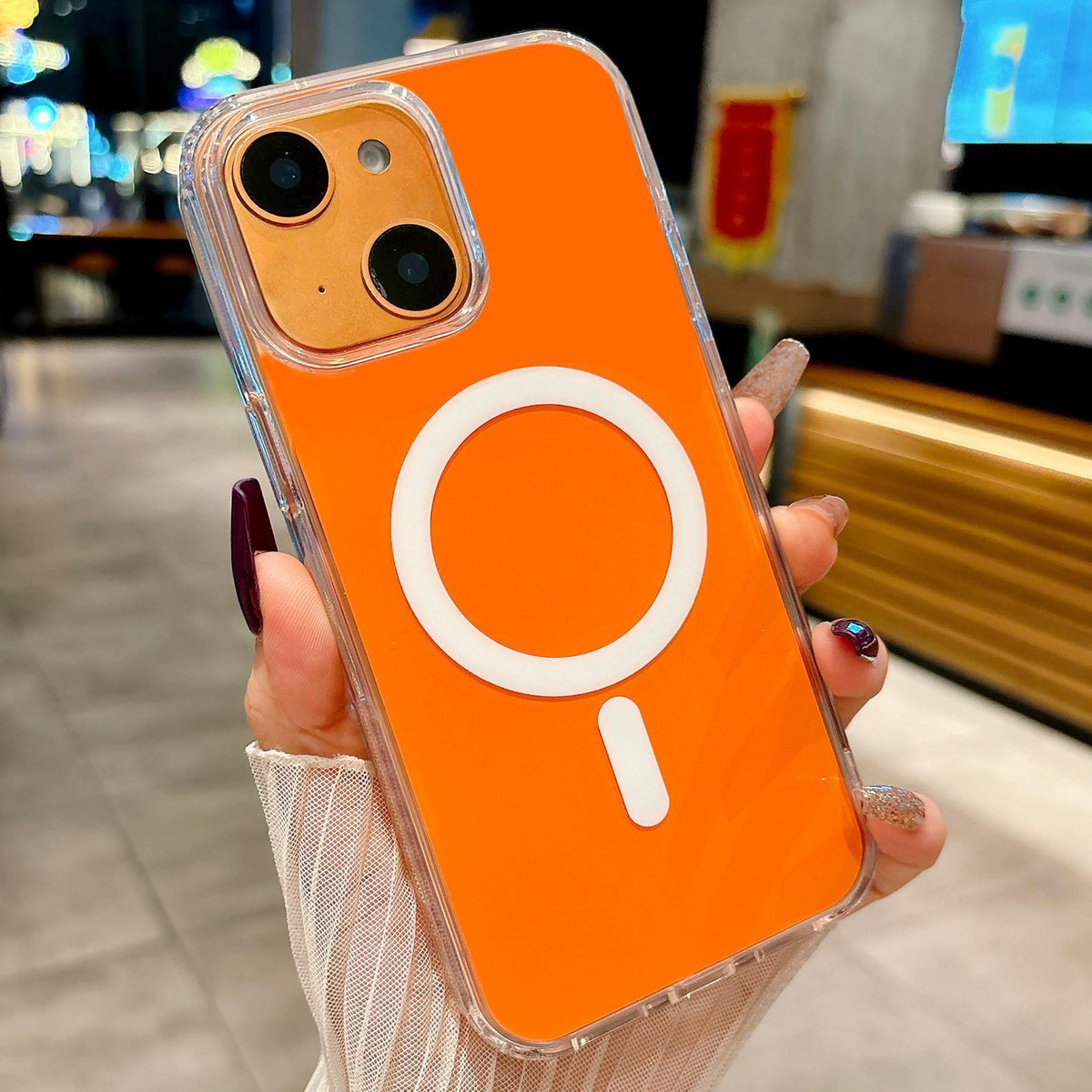 For iPhone 15 Plus Acrylic MagSafe Phone Case - Orange - EDA008718419A