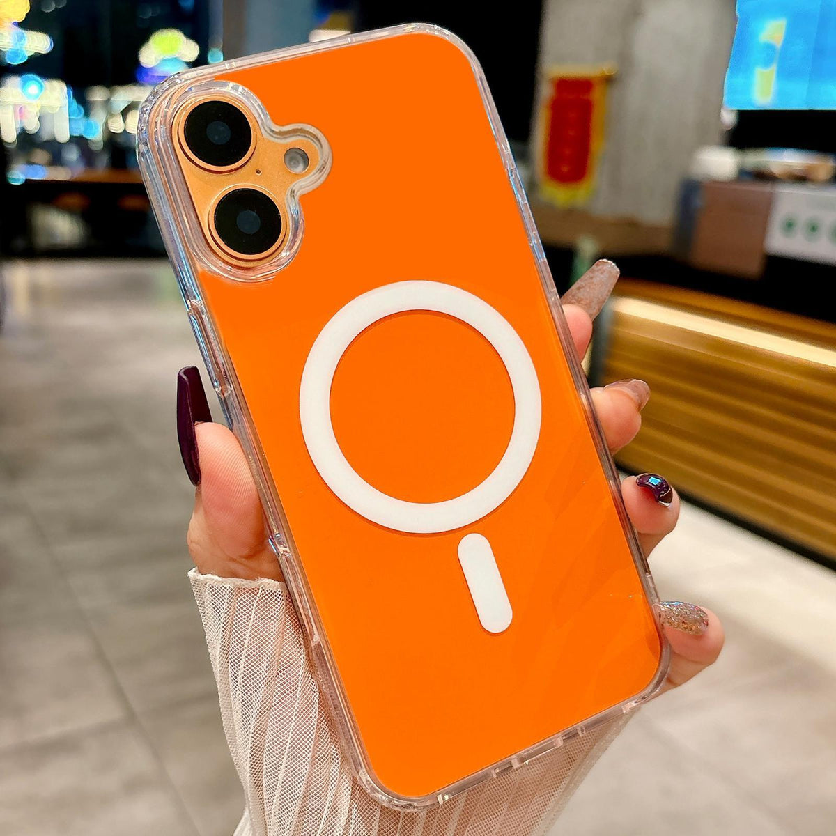 For iPhone 16 Plus Acrylic MagSafe Phone Case - Orange - EDA008718423A
