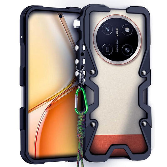 For Honor X80 Pro Max Trigger Design Hollow Metal Frame Phone Case with Lanyard(Black)
