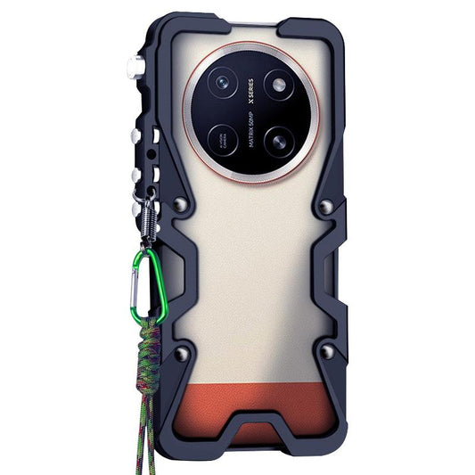 For Honor X80 Pro Max Trigger Design Hollow Metal Frame Phone Case with Lanyard(Black)