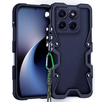 For Motorola Moto G67 Power/G77 Power Trigger Design Hollow Metal Frame Phone Case with Lanyard(Black)