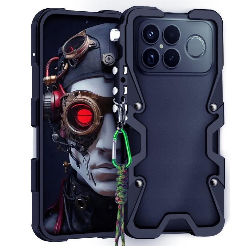 For Redmi K90 Pro Max / Poco F8 Ultra 5G Trigger Design Hollow Metal Frame Phone Case with Lanyard(Black)