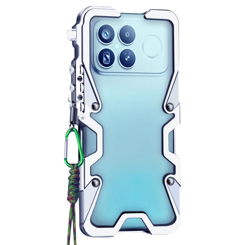 For Redmi K90 Pro Max / Poco F8 Ultra 5G Trigger Design Hollow Metal Frame Phone Case with Lanyard(Silver)