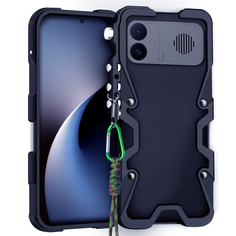 For Redmi K90 Ultra 5G Trigger Design Hollow Metal Frame Phone Case with Lanyard(Black)