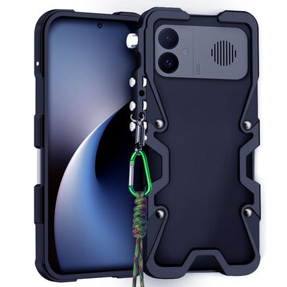 For Redmi K90 Ultra 5G Trigger Design Hollow Metal Frame Phone Case with Lanyard(Black)