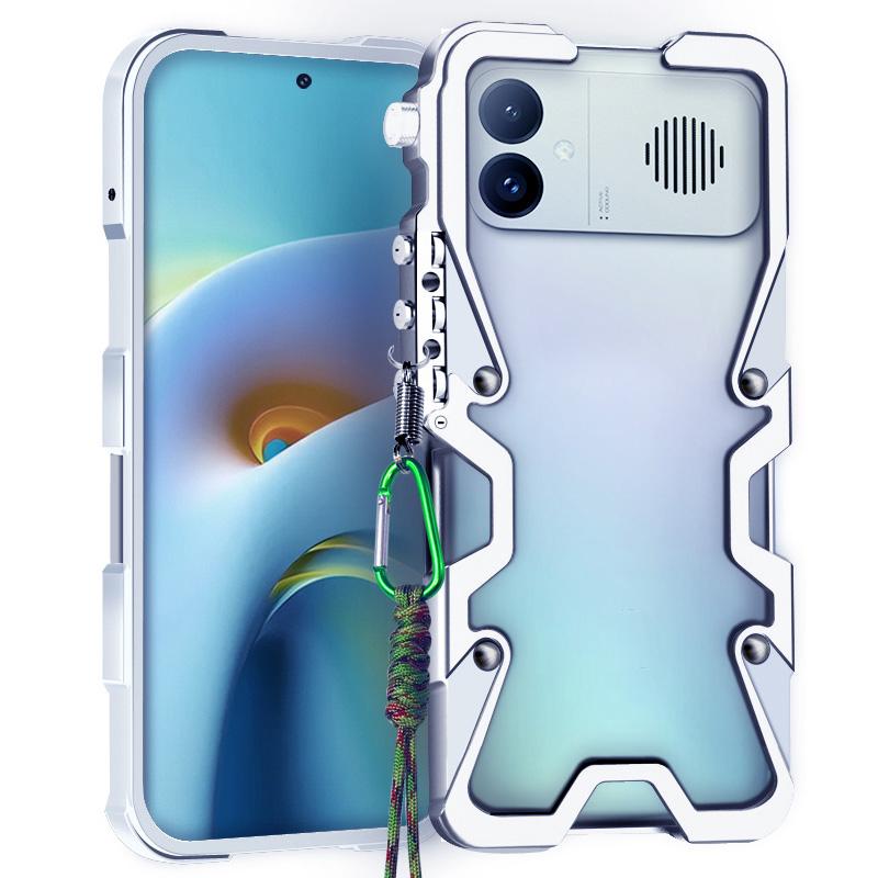 For Redmi K90 Ultra 5G Trigger Design Hollow Metal Frame Phone Case with Lanyard(Silver)