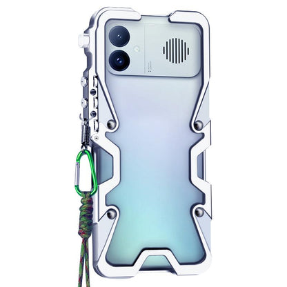 For Redmi K90 Ultra 5G Trigger Design Hollow Metal Frame Phone Case with Lanyard(Silver)