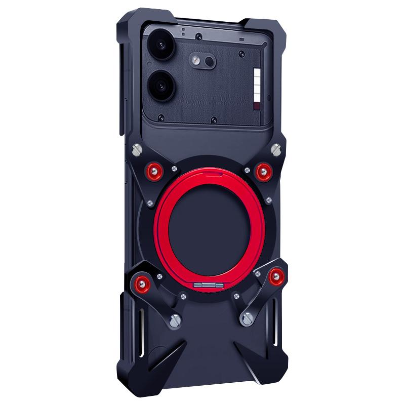 For Nothing Phone 4b Rotating Bracket Hollow Metal Phone Case with Lanyard(Black)