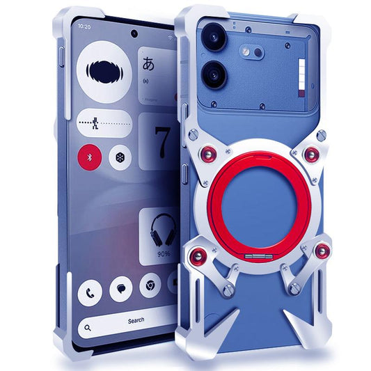 For Nothing Phone 4b Rotating Bracket Hollow Metal Phone Case with Lanyard(Silver)
