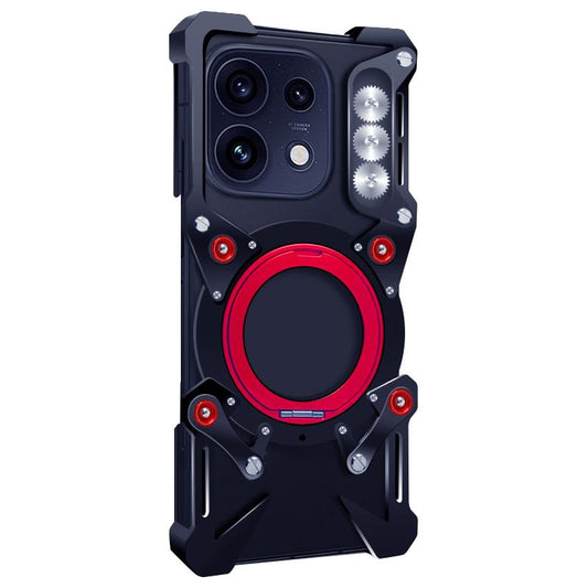 For OPPO Reno16 F/FS/Reno16c 5G Rotating Bracket Hollow Metal Phone Case with Lanyard(Black)