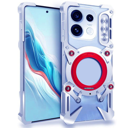 For OPPO Reno16 F/FS/Reno16c 5G Rotating Bracket Hollow Metal Phone Case with Lanyard(Silver)