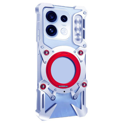 For OPPO Reno16 F/FS/Reno16c 5G Rotating Bracket Hollow Metal Phone Case with Lanyard(Silver)