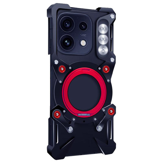 For OPPO Reno16 Pro 5G Global Rotating Bracket Hollow Metal Phone Case with Lanyard(Black)