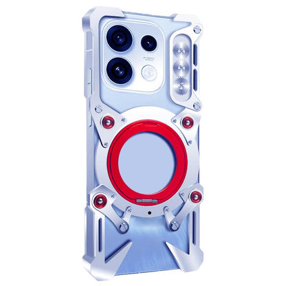 For OPPO Reno16 Pro 5G Global Rotating Bracket Hollow Metal Phone Case with Lanyard(Silver)