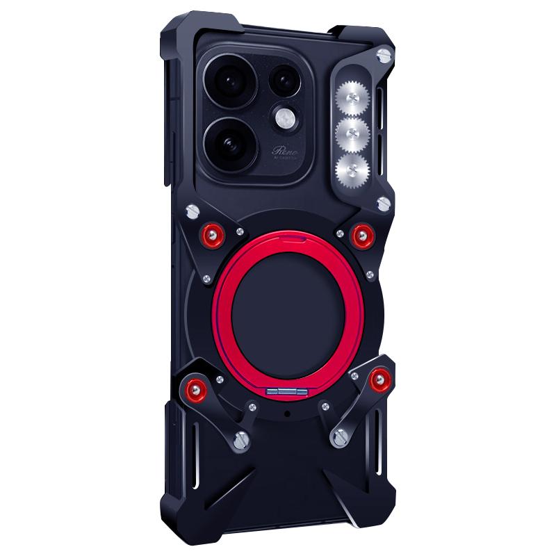 For OPPO Reno16 5G Global Rotating Bracket Hollow Metal Phone Case with Lanyard(Black)