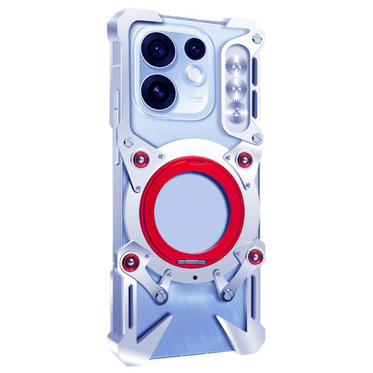 For OPPO Reno16 5G Global Rotating Bracket Hollow Metal Phone Case with Lanyard(Silver)
