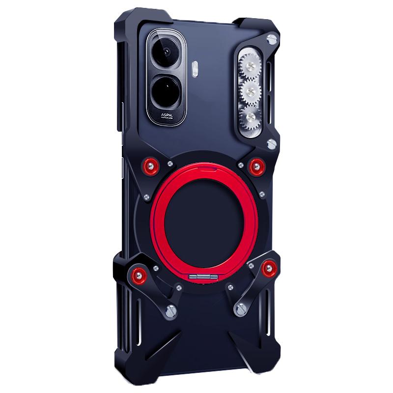 For vivo Y500 4G Global Rotating Bracket Hollow Metal Phone Case with Lanyard(Black)