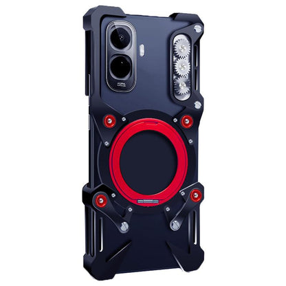For vivo Y500 4G Global Rotating Bracket Hollow Metal Phone Case with Lanyard(Black)