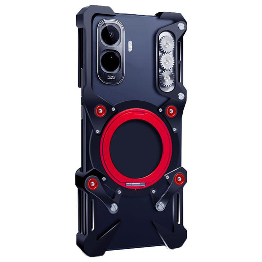 For vivo Y500 4G Global Rotating Bracket Hollow Metal Phone Case with Lanyard(Black)