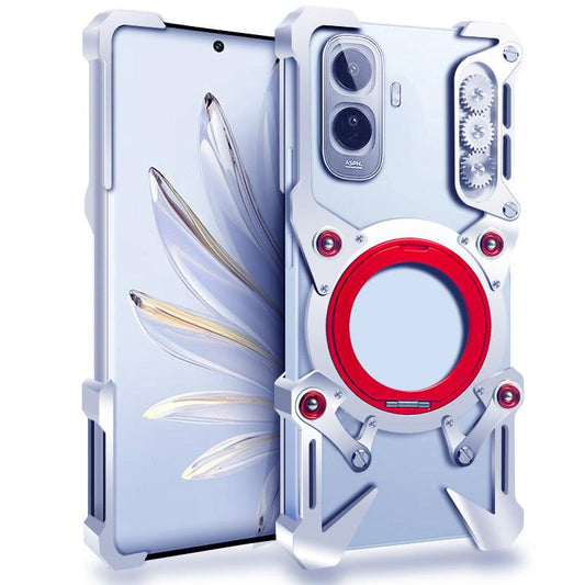 For vivo Y500 4G Global Rotating Bracket Hollow Metal Phone Case with Lanyard(Silver)