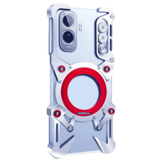 For vivo Y500 4G Global Rotating Bracket Hollow Metal Phone Case with Lanyard(Silver)