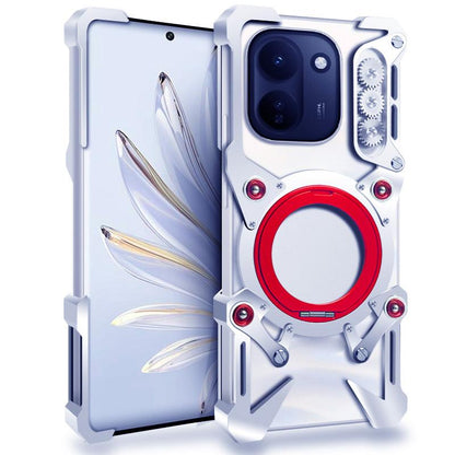 For vivo Y600 Turbo 5G Rotating Bracket Hollow Metal Phone Case with Lanyard(Silver)