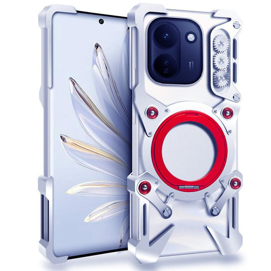 For vivo Y600 Turbo 5G Rotating Bracket Hollow Metal Phone Case with Lanyard(Silver)