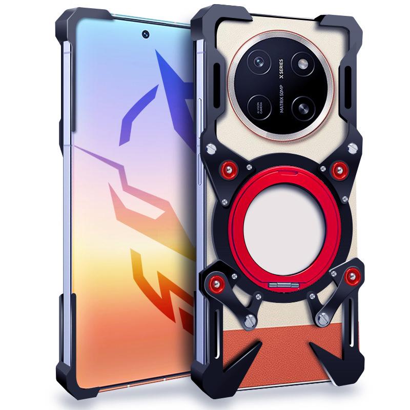 For Honor X80 Pro Max Rotating Bracket Hollow Metal Phone Case with Lanyard(Black)