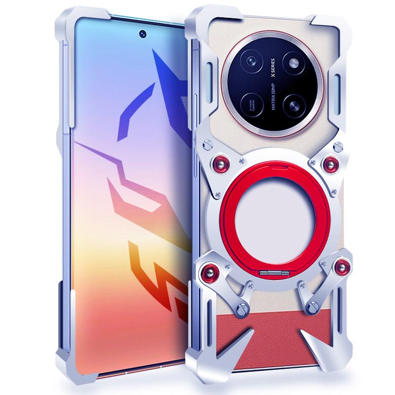 For Honor X80 Pro Max Rotating Bracket Hollow Metal Phone Case with Lanyard(Silver)