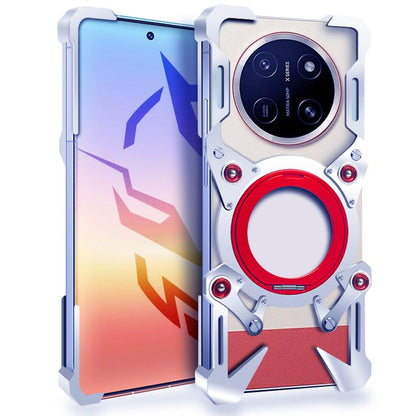 For Honor X80 Pro Max Rotating Bracket Hollow Metal Phone Case with Lanyard(Silver)