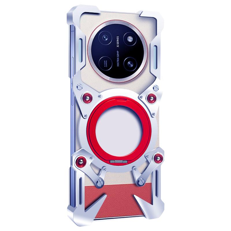 For Honor X80 Pro Max Rotating Bracket Hollow Metal Phone Case with Lanyard(Silver)