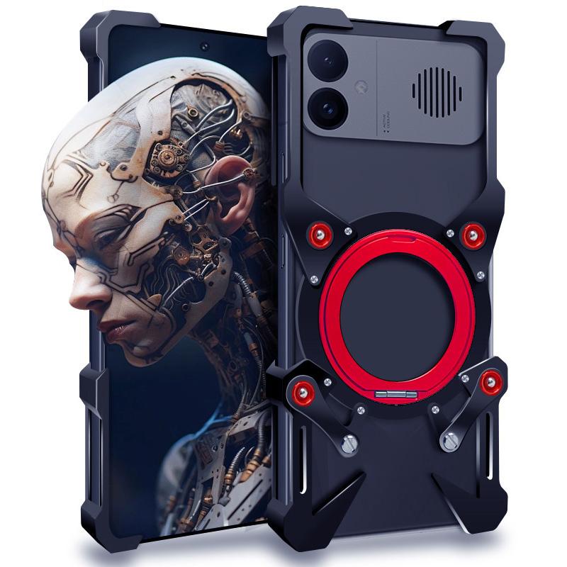 For Redmi K90 Ultra 5G Rotating Bracket Hollow Metal Phone Case with Lanyard(Black)