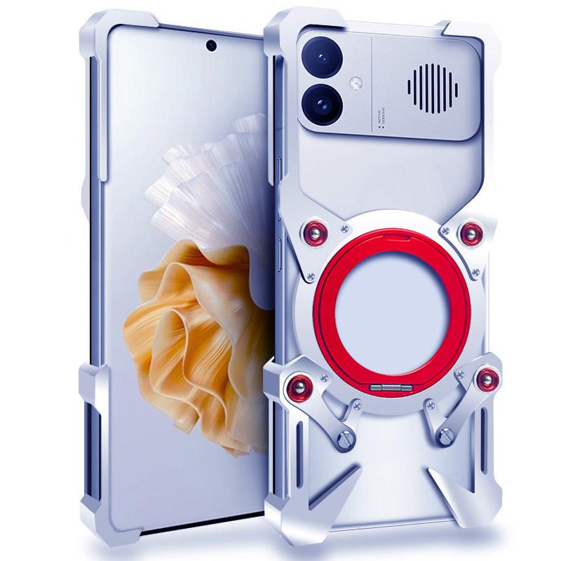 For Redmi K90 Ultra 5G Rotating Bracket Hollow Metal Phone Case with Lanyard(Silver)