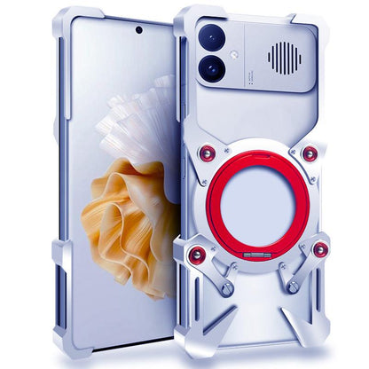 For Redmi K90 Ultra 5G Rotating Bracket Hollow Metal Phone Case with Lanyard(Silver)
