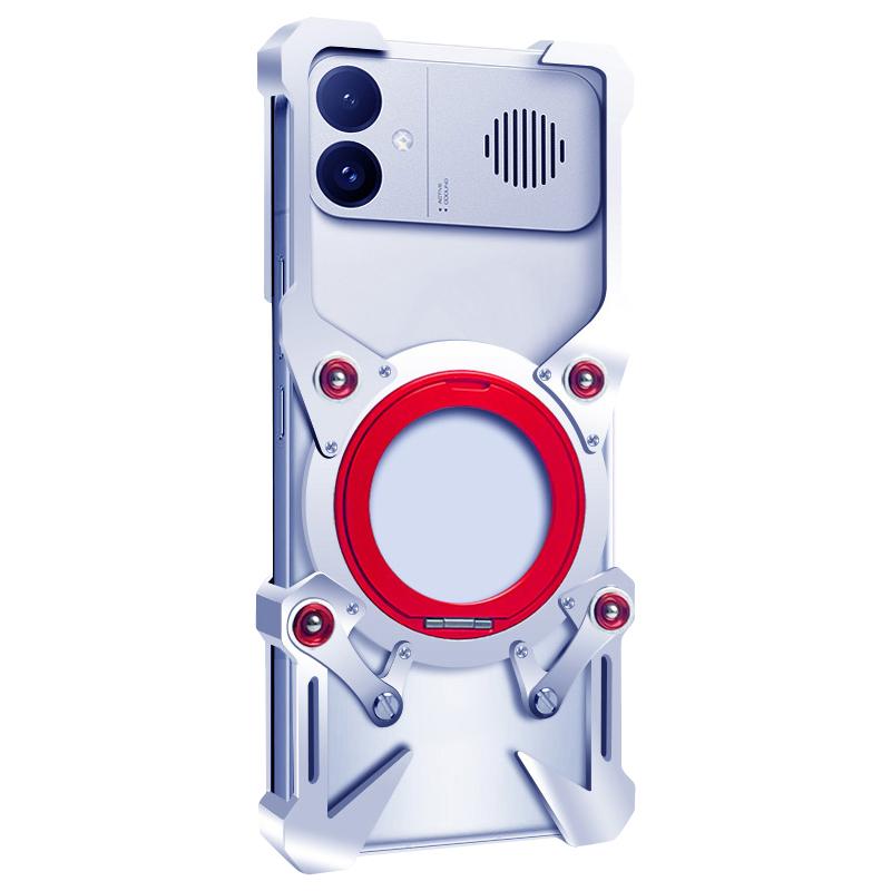 For Redmi K90 Ultra 5G Rotating Bracket Hollow Metal Phone Case with Lanyard(Silver)