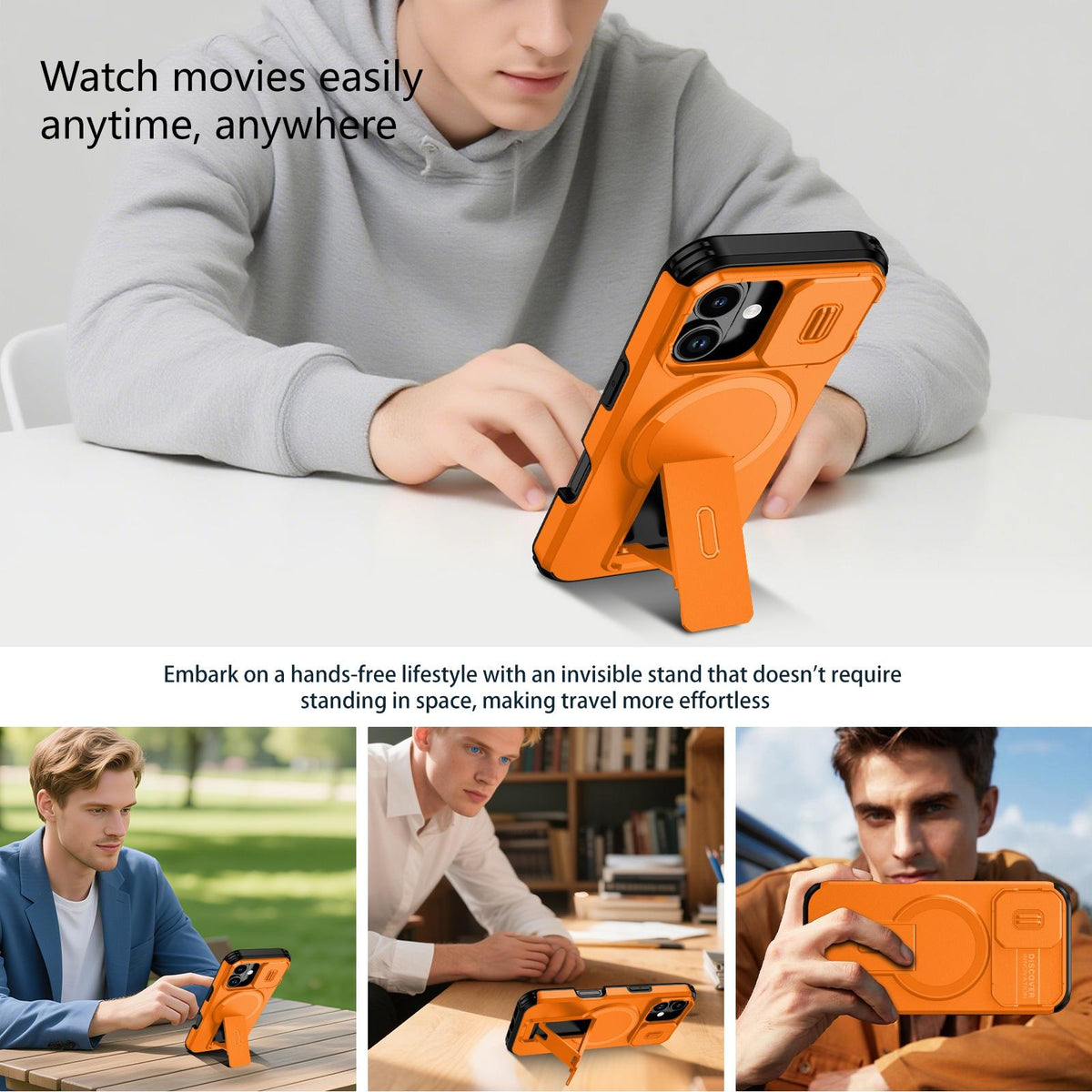 For iPhone 18 Sliding Camshield MagSafe Holder Phone Case - Orange - EDA008742325A